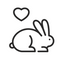 Black outline of a rabbit with a heart above it on a white background