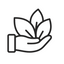 Line art of a hand holding a plant, symbolizing care and nature.